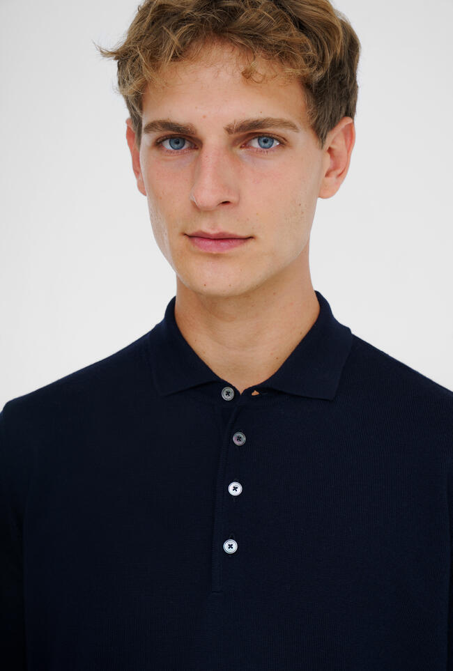 Ferrante | Polo en laine mérinos - Bleu marine