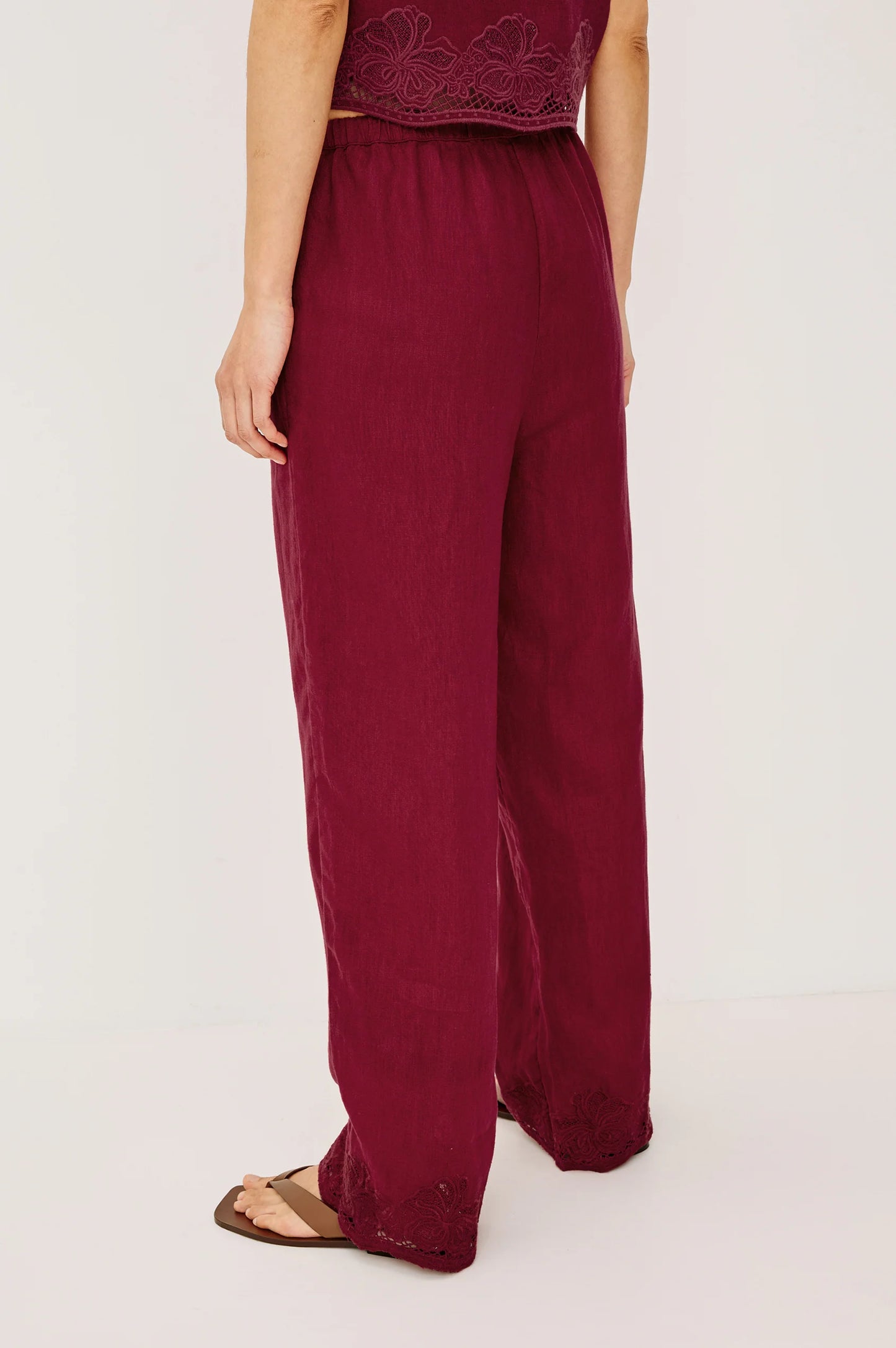 Rails | Pantalon taille haute en lin ''Emmie'' - Broderie hibiscus
