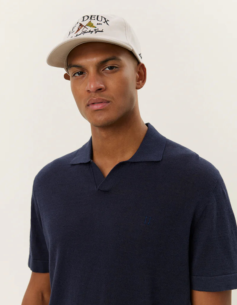 Les Deux | Polo en lin "Emmanuel" - Bleu Marine