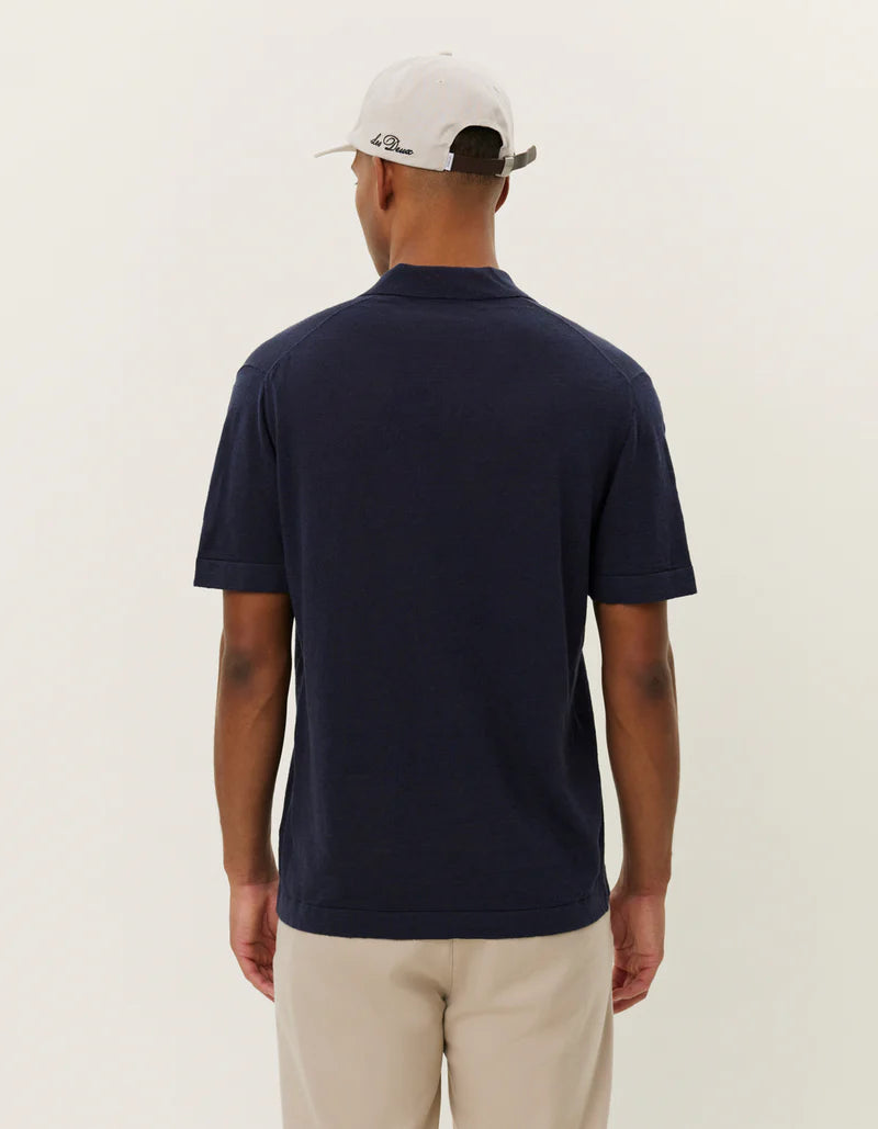 Les Deux | Polo en lin "Emmanuel" - Bleu Marine
