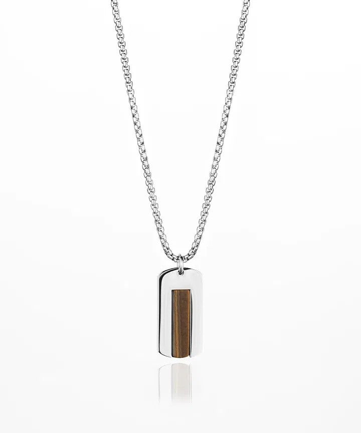 Pig & Hen | Le collier "Dogtag" - Oeil de tigre/ Argent