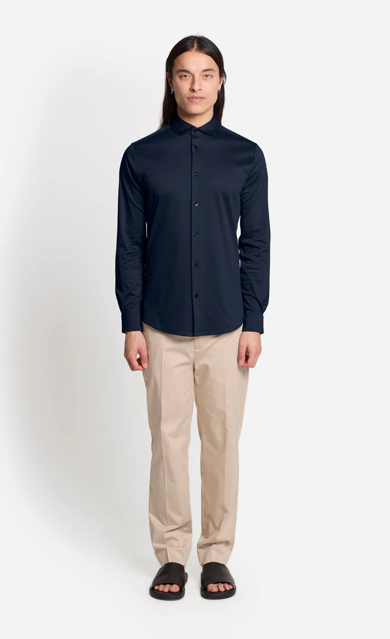 Kiefermann | Chemise en jersey de coton mercerisé- Bleu marine