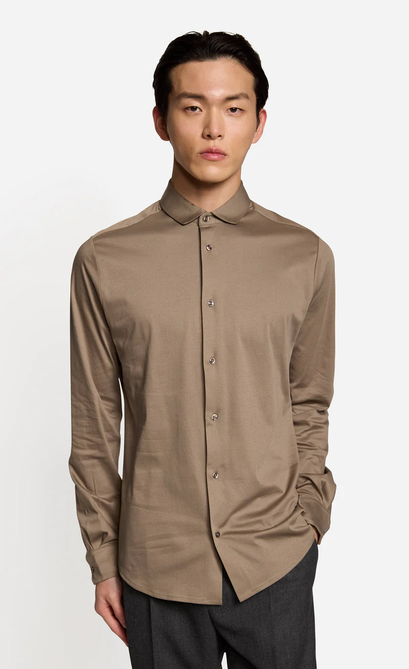 Kiefermann | Chemise en jersey de coton mercerisé- Taupe