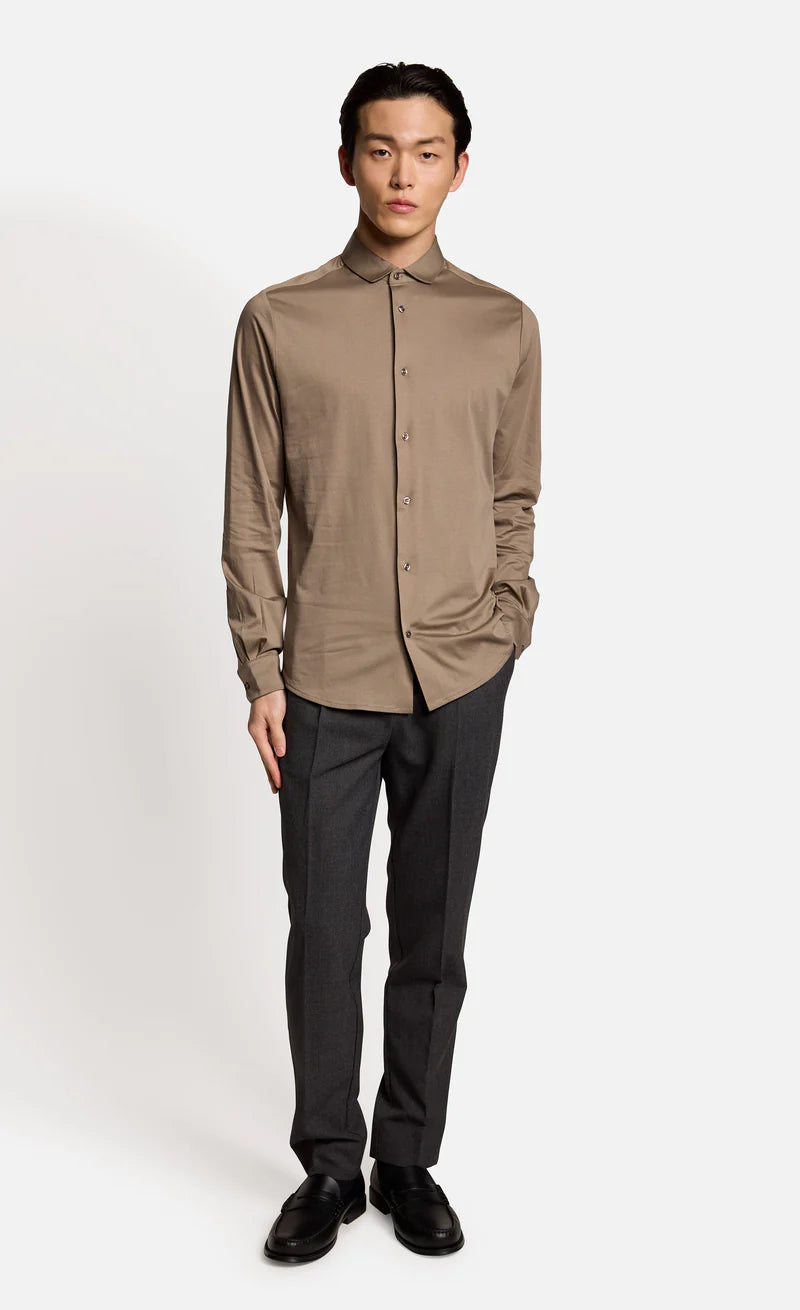 Kiefermann | Chemise en jersey de coton mercerisé- Taupe