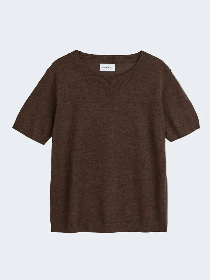 SAND | Pull à manches courtes en laine mérinos 'Delmy' | 270 - Brun
