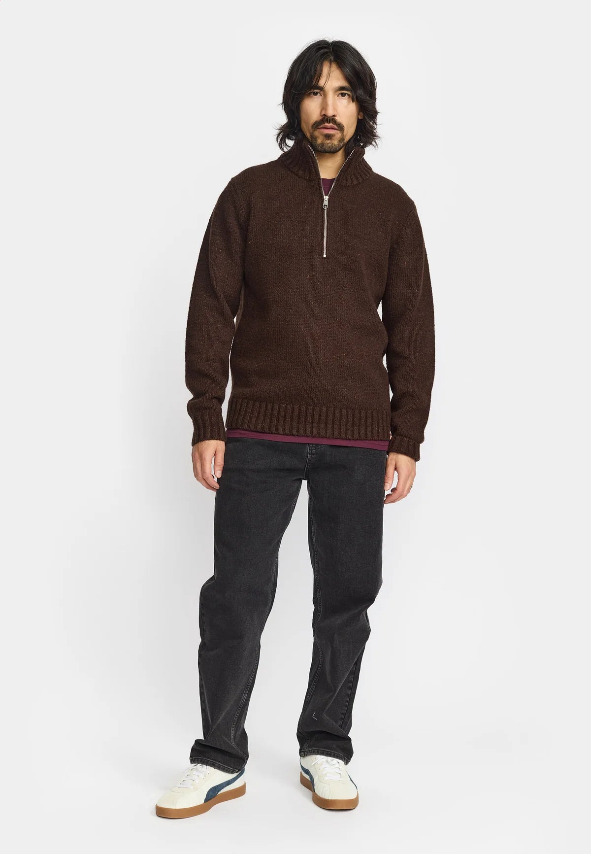 Revolution | Pull en tricot à demi-zip "6619" - Brun foncé