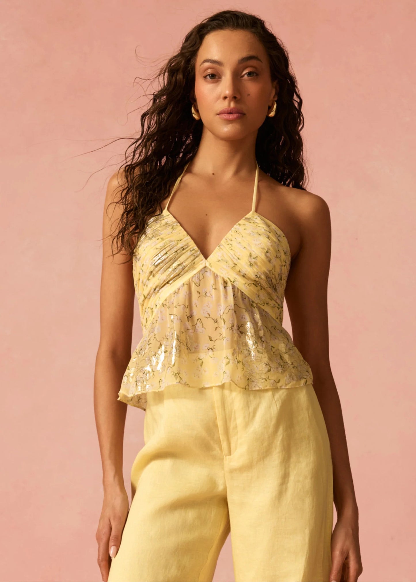 CAMI NYC | Camisole ''Rhea'' en mousseline métallisée - Magnolia jaune