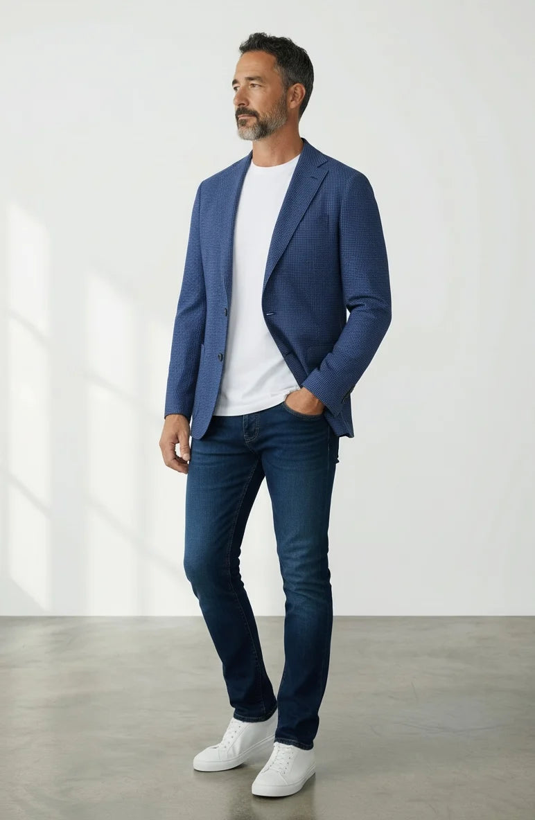 EMANUEL BERG | Veston Seersucker ''D-Constructed'' - Bleu moyen