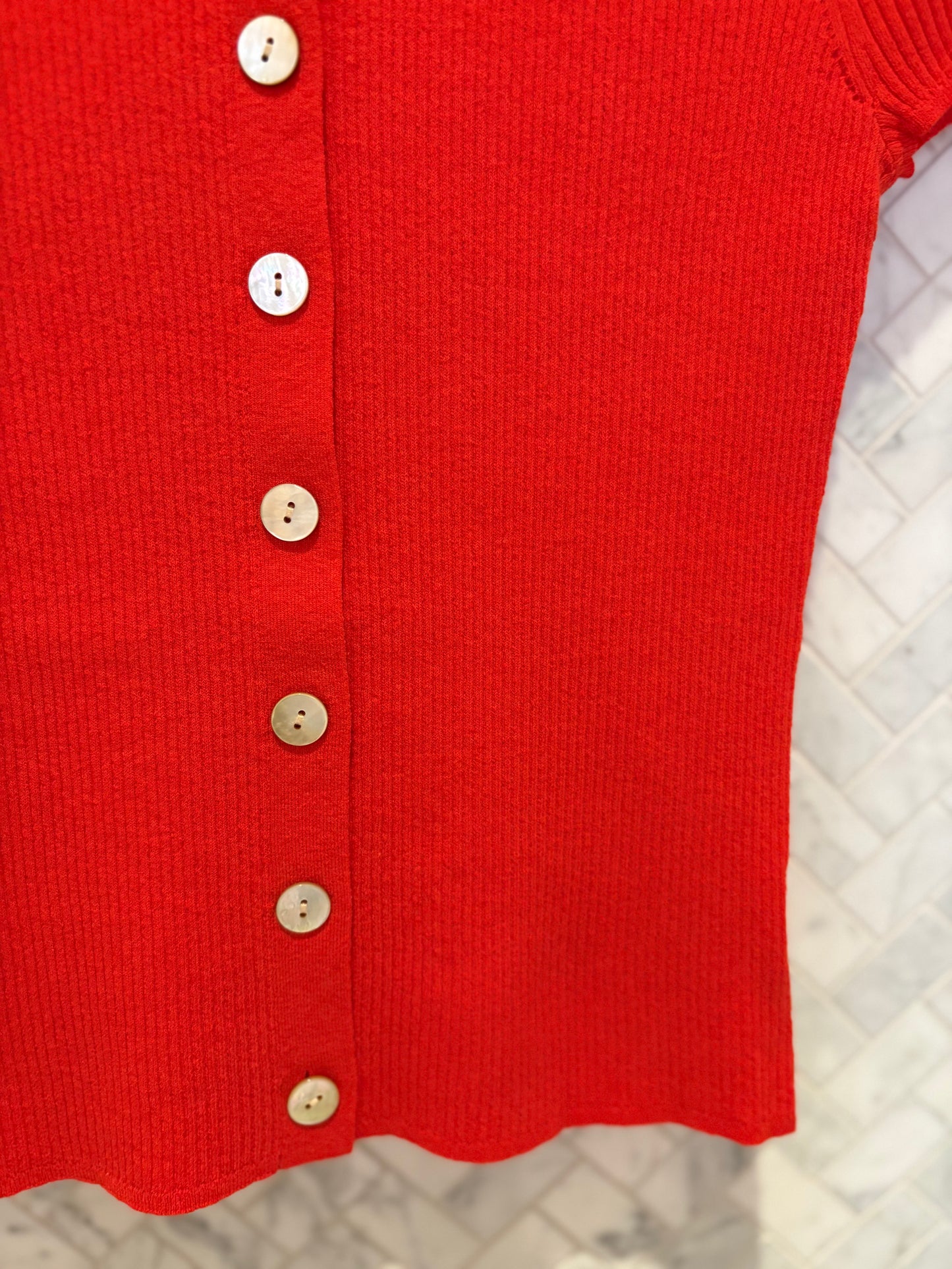 White & Warren | Chandail en manches courtes en coton/ lin -Rouge