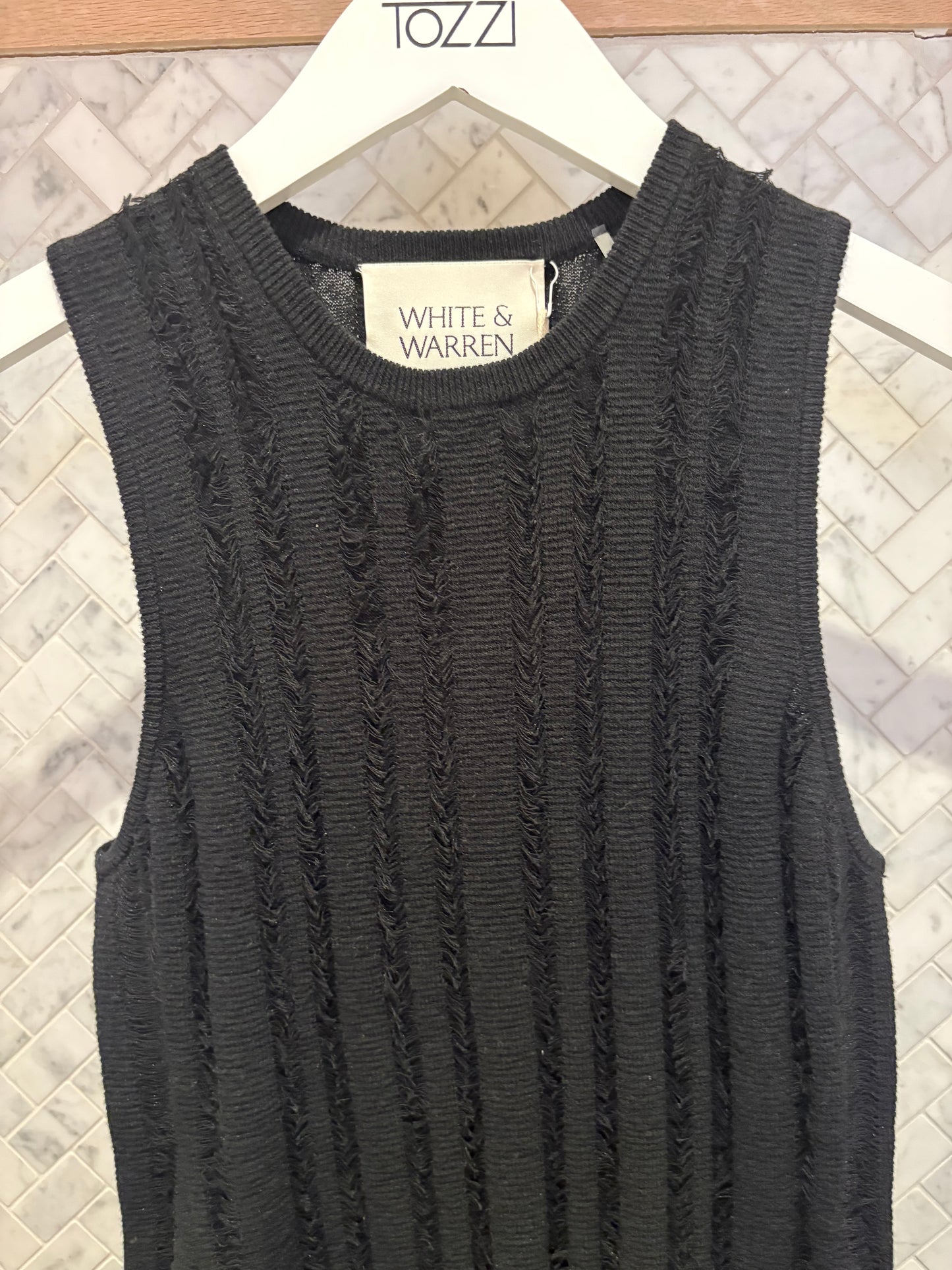 White & Warren | Robe longue en mélange de lin et de coton- Noir