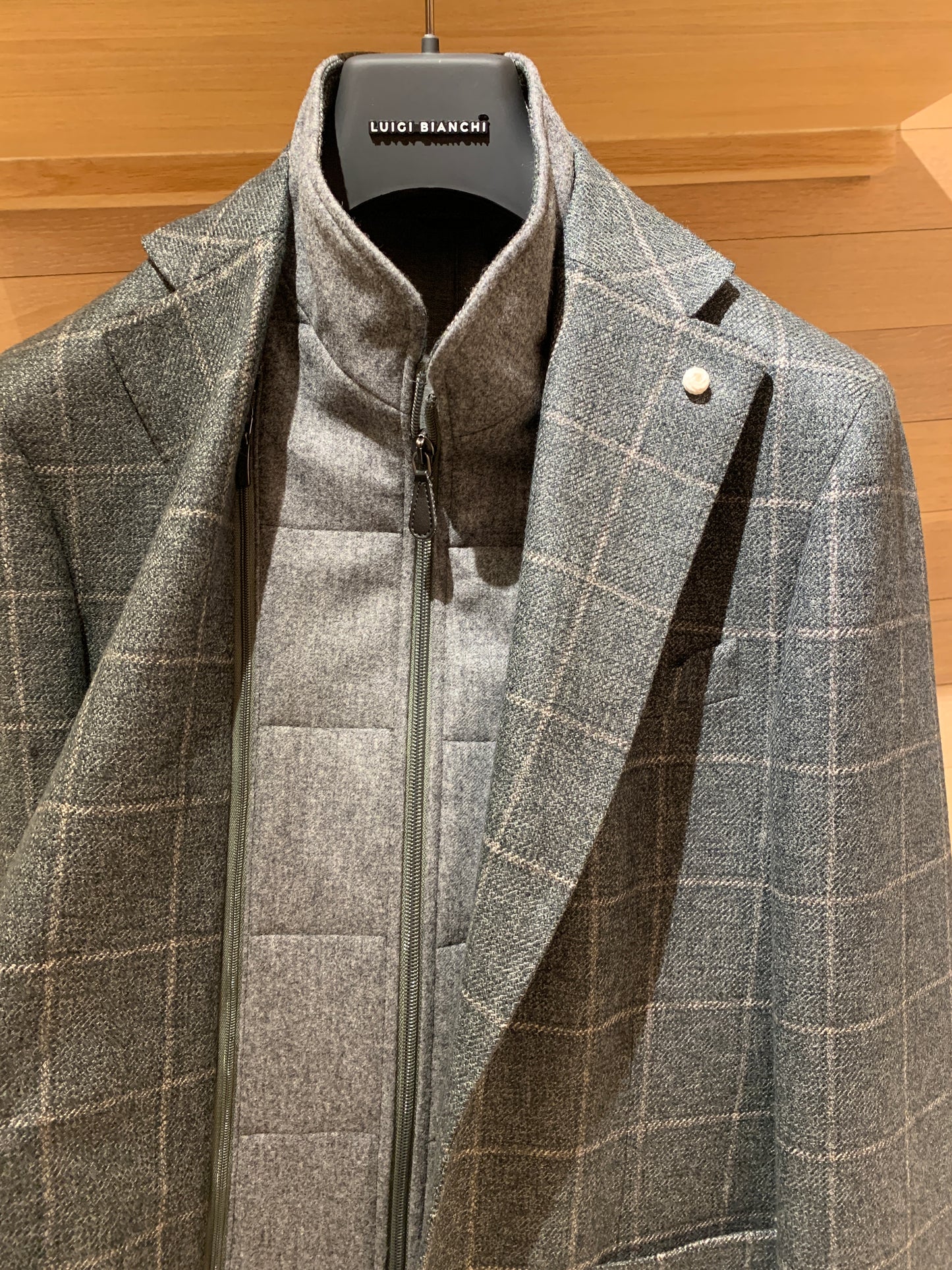 Luigi Bianchi | Veste de sport hybride en laine à carreaux avec bavette - Sauge/Gris