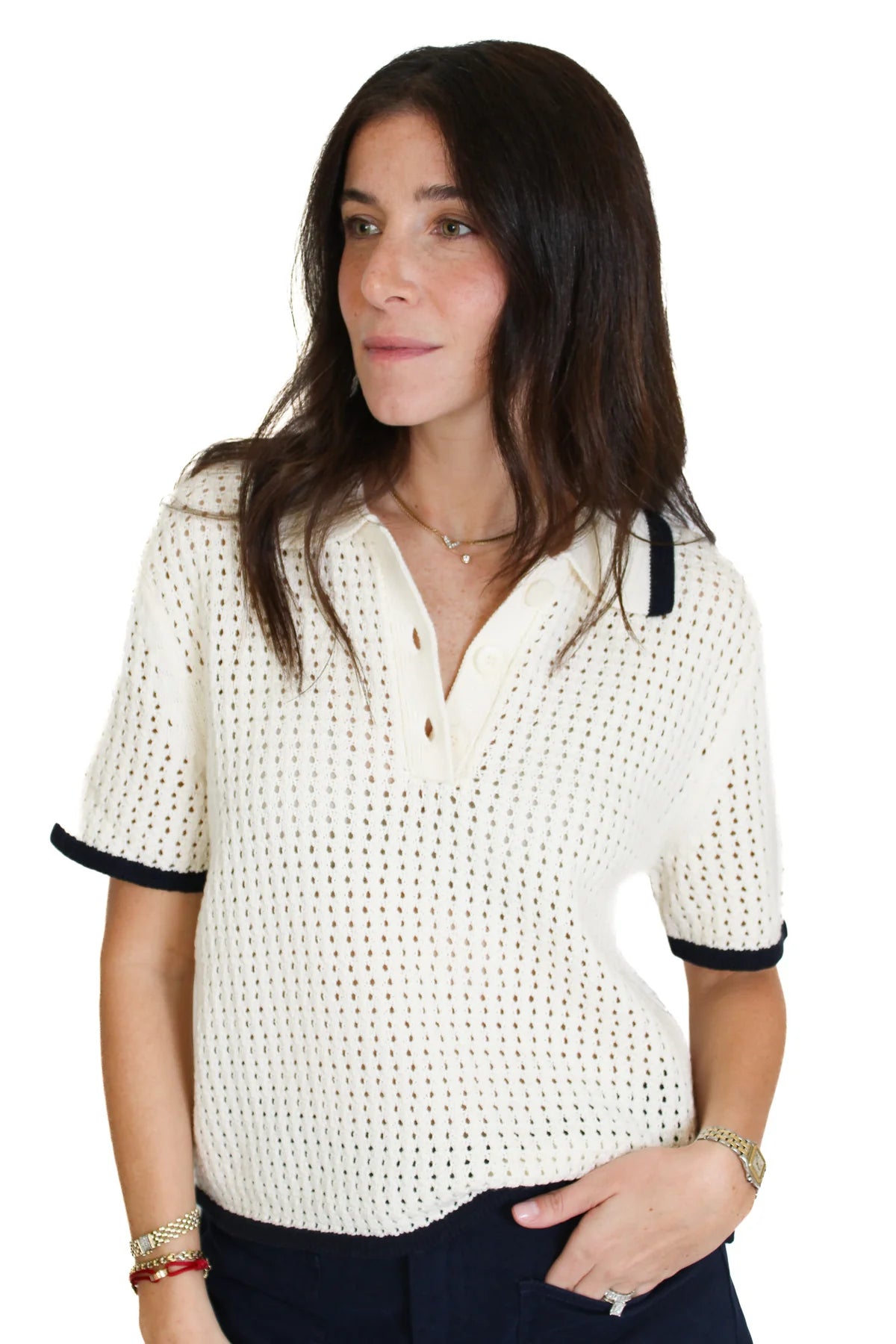 Velvet | Polo ''Lumae'' en maille ajourée - Lait