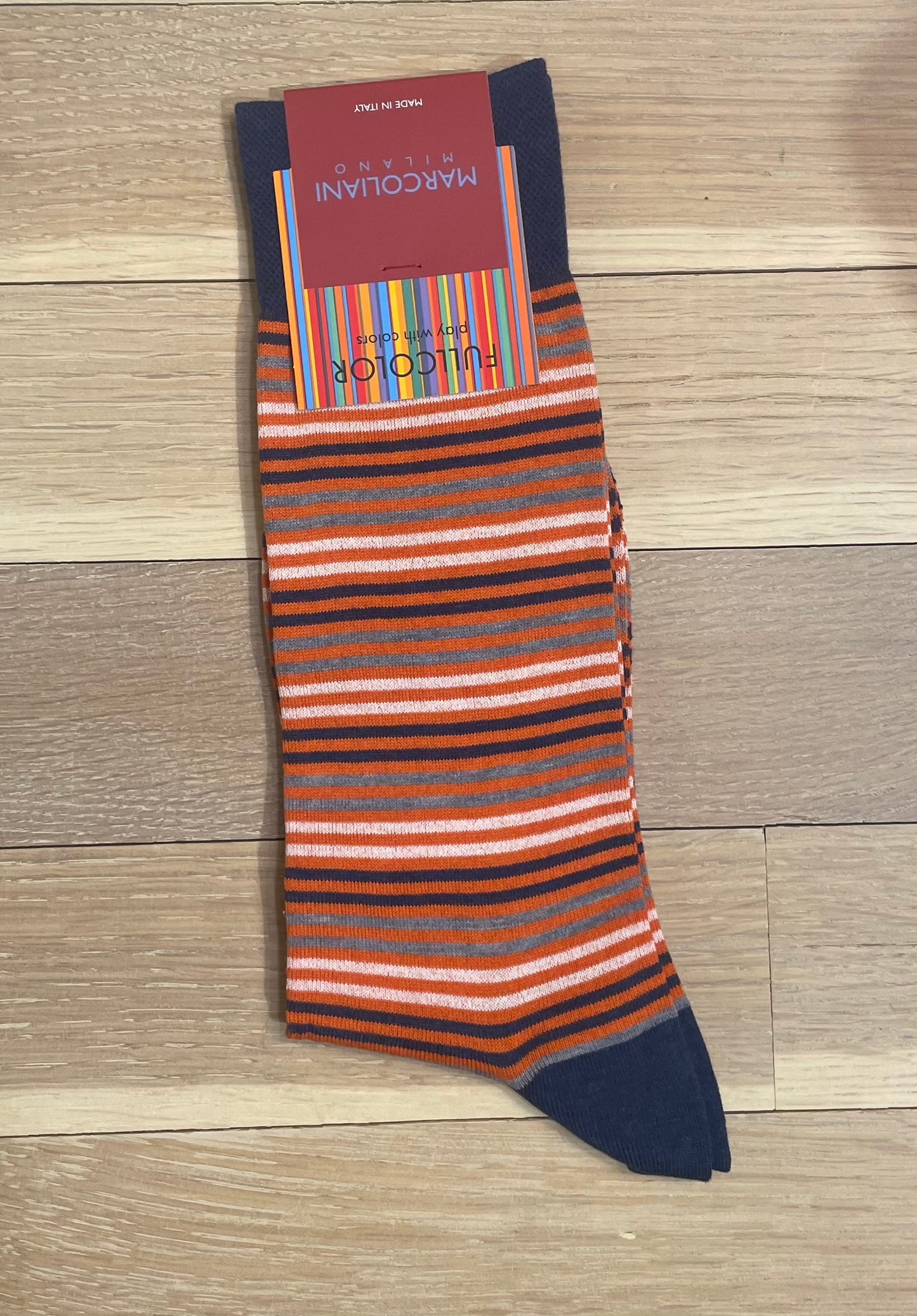 Marcoliani - Chaussettes colorées à fines rayures  - Orange