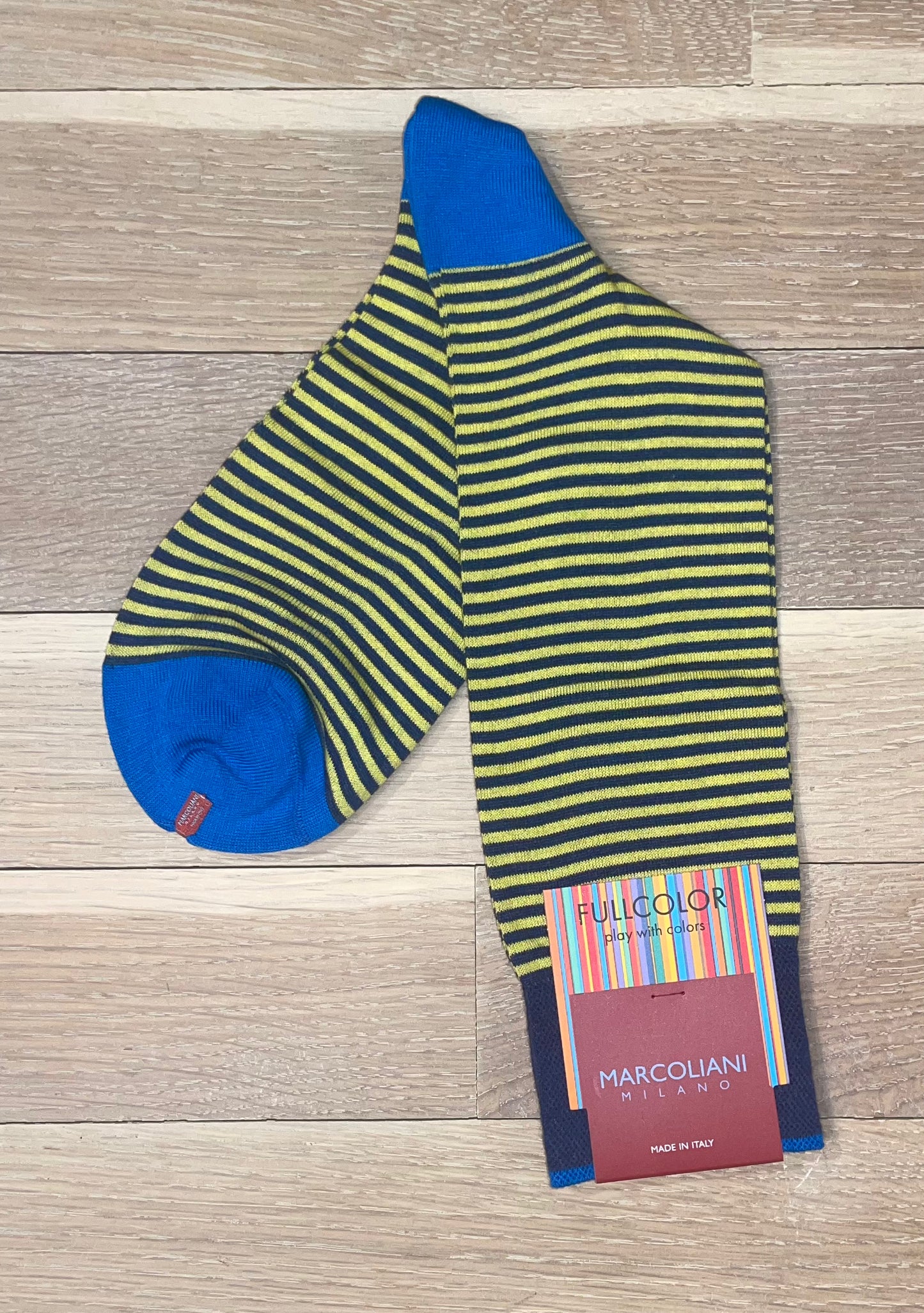 Marcoliani - Chaussettes colorées à fines rayures  - Denim jaune