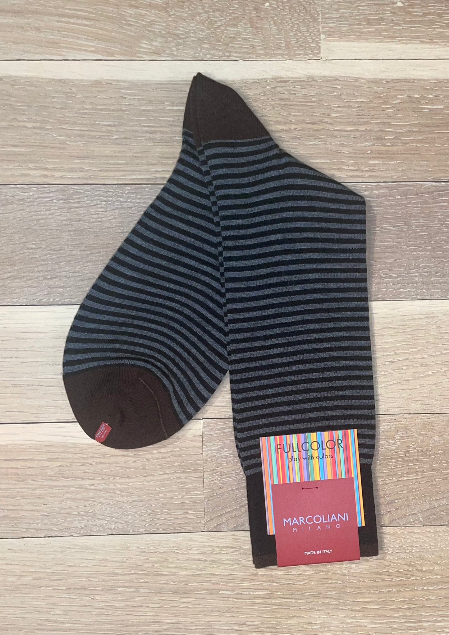 Marcoliani - Chaussettes colorées à fines rayures - Noir/Marron