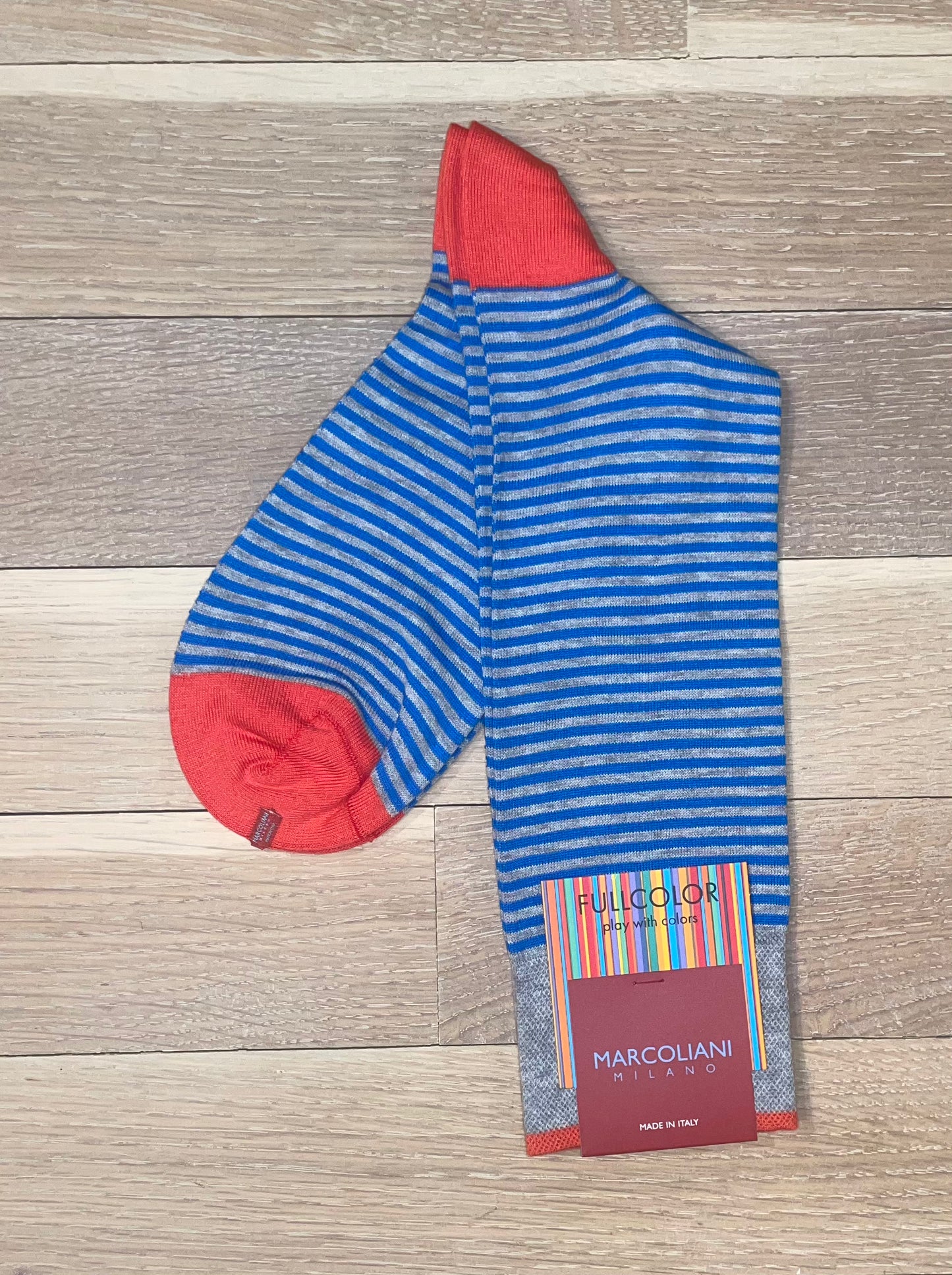 Marcoliani - Chaussettes colorées à fines rayures  - Flannelle Turquoise