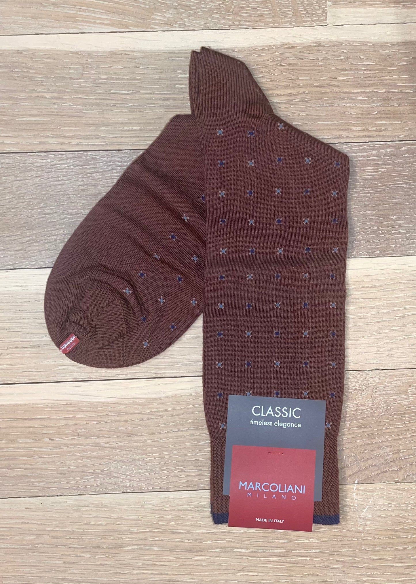 Marcoliani - Chaussettes en mélange en laine à petit motif floral - Marron