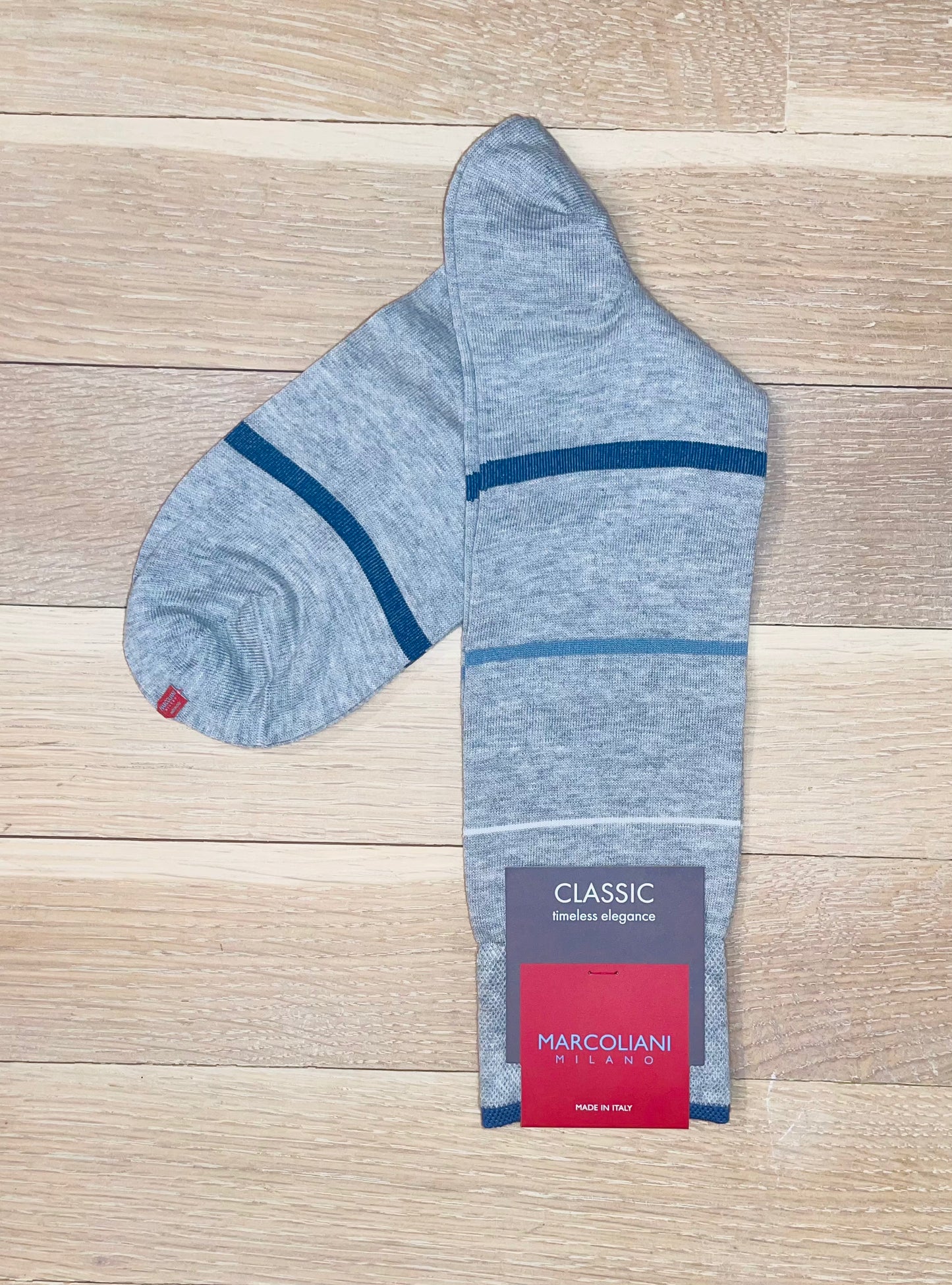 Marcoliani - Chaussettes en mélange de coton pima à rayures - Gris clair