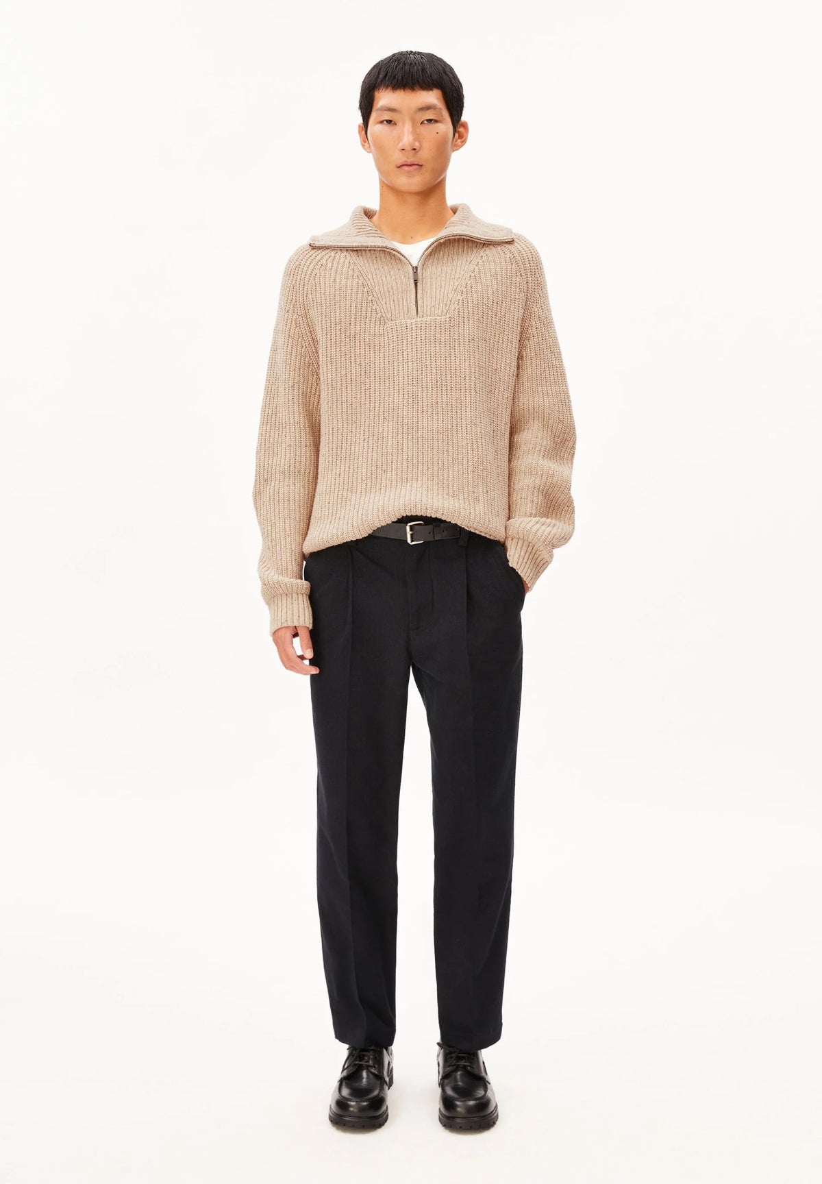 ARMEDANGELS | Pull en tricot de tweed à demi-fermeture éclair - Crème