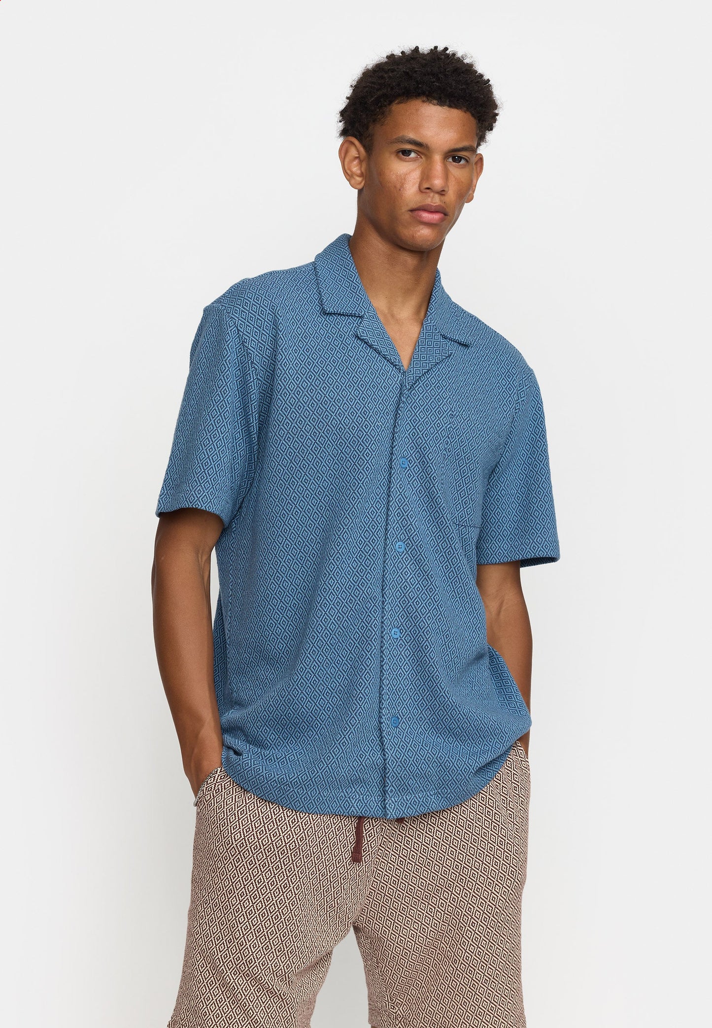 Revolution | Chemise cubaine à manches courtes en jacquard - Bleu