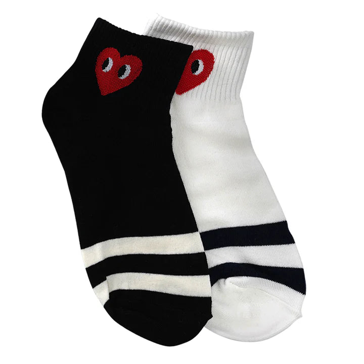 Limlim - Chaussettes motif coeur avec bandes - Noir