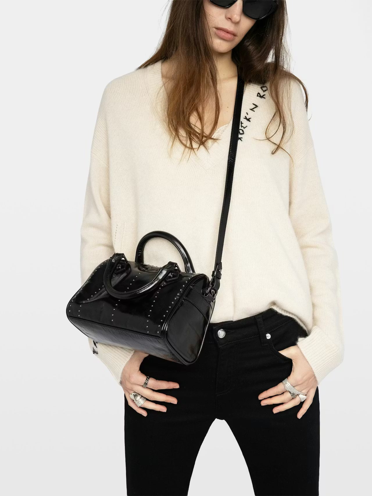 ZADIG & VOLTAIRE | Sac cuir vernis ''Sunny XS Vibe Studs'' - Noir