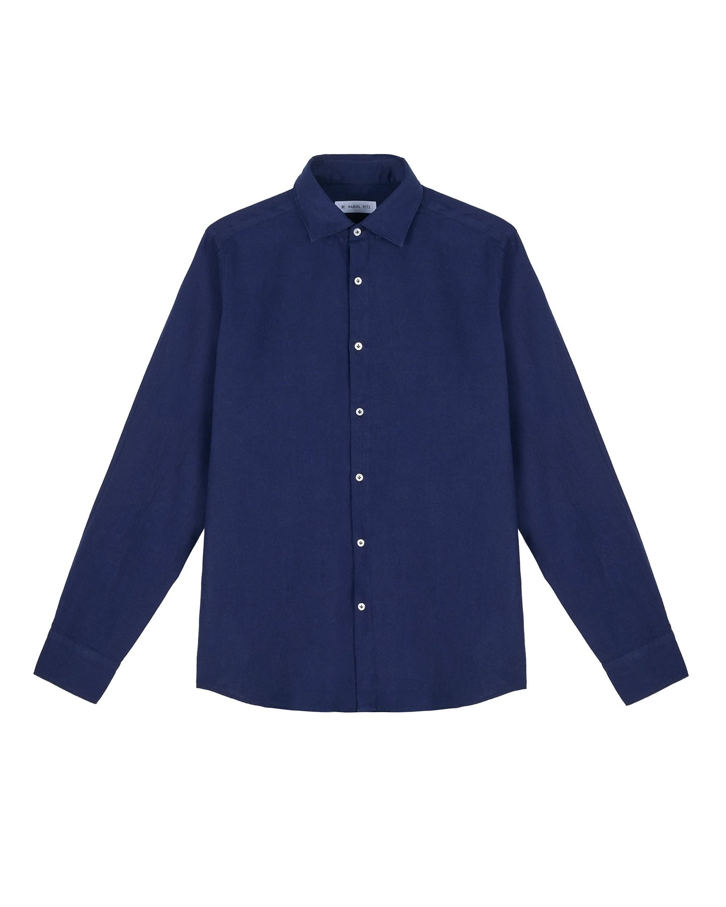 Manuel Ritz | Chemise slim fit en coton et lin délavée - Bleu marine