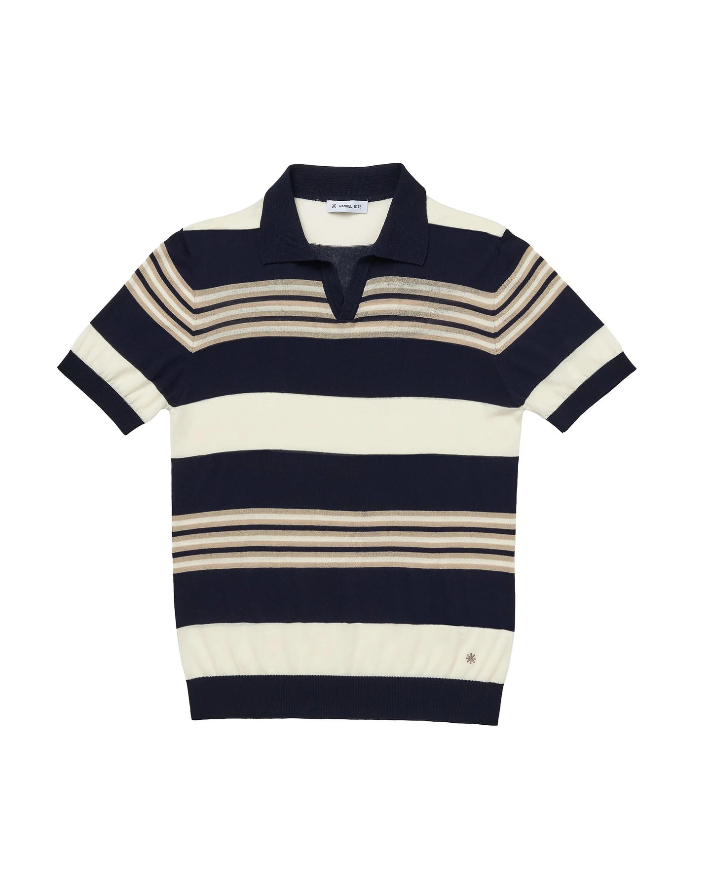 Manuel Ritz | Polo en maille à col ouvert et rayures multiples - Bleu marine