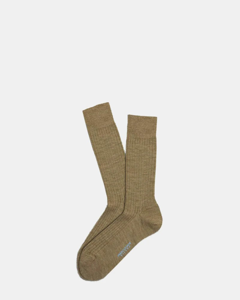 Marcoliani - Chaussettes côtelées en mélange de laine mérinos extrafine  - Taupe