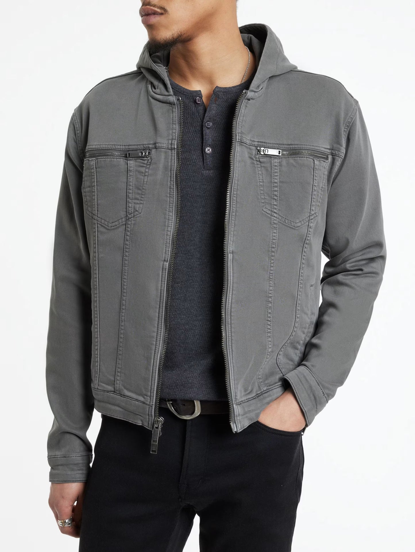 John Varvatos | La veste en jean stretch à capuche ''Scott'' - Gris