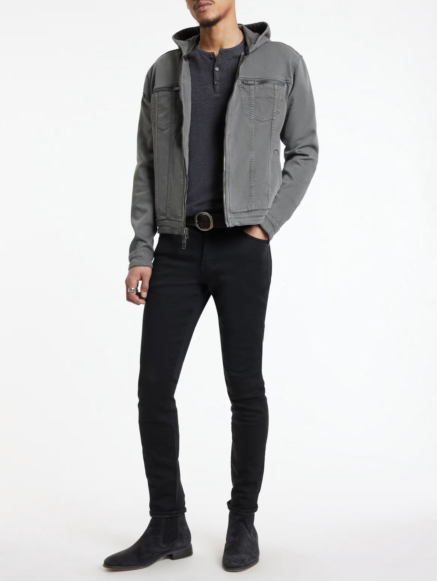 John Varvatos | La veste en jean stretch à capuche ''Scott'' - Gris