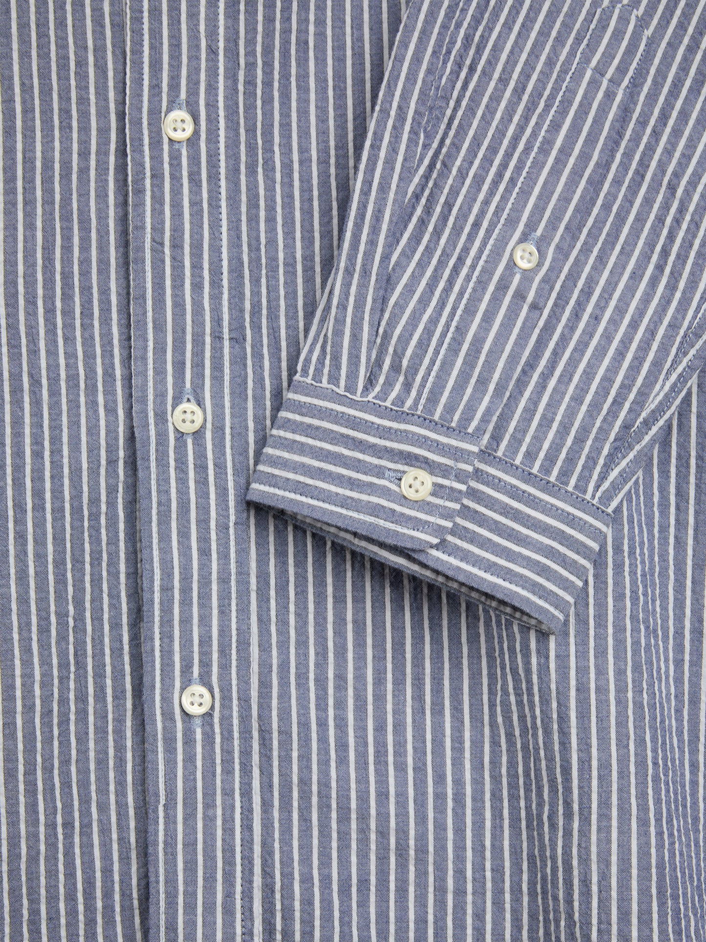 OLIVER SPENCER | Chemise seersucker à rayures blanc "Brook" - Bleu