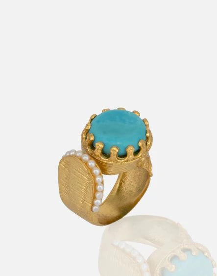 RM KANDY | Bague en or avec turquoise et perles
