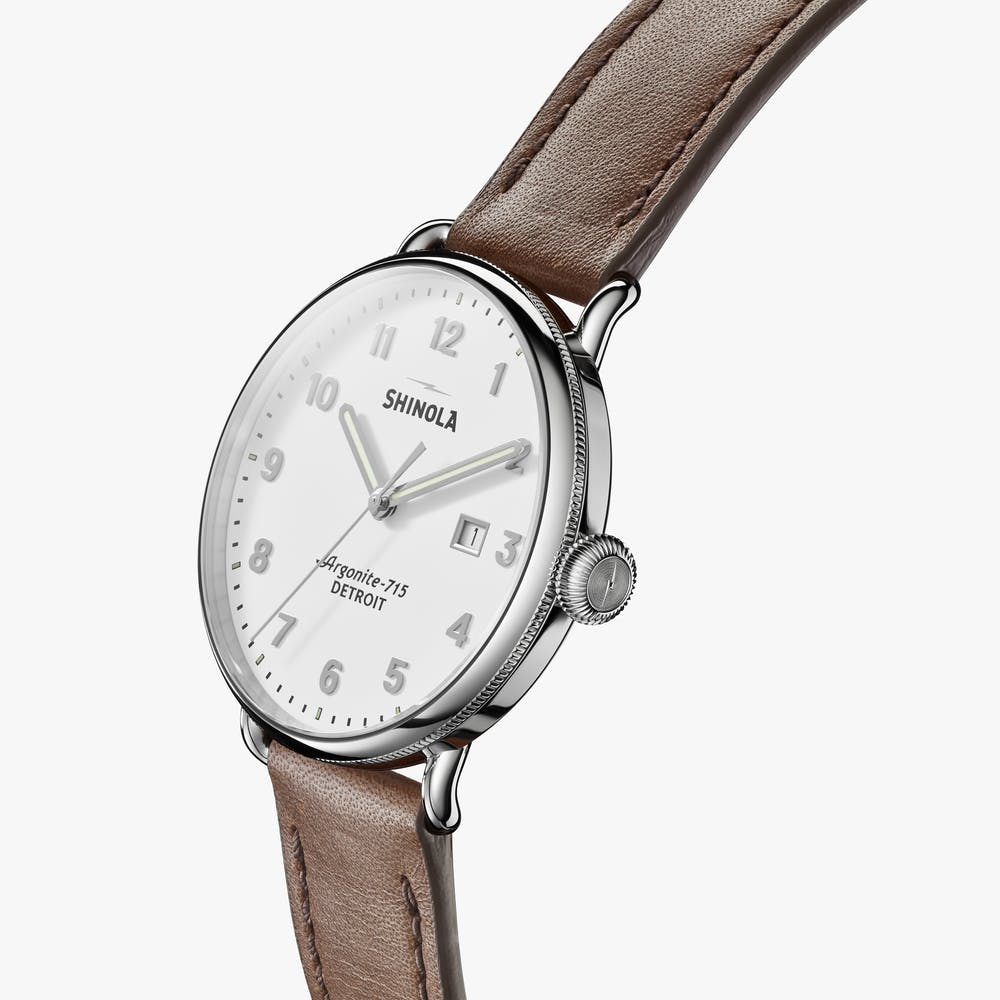 SHINOLA - MONTRE CANFIELD 43MM - Blanc / noisette foncée