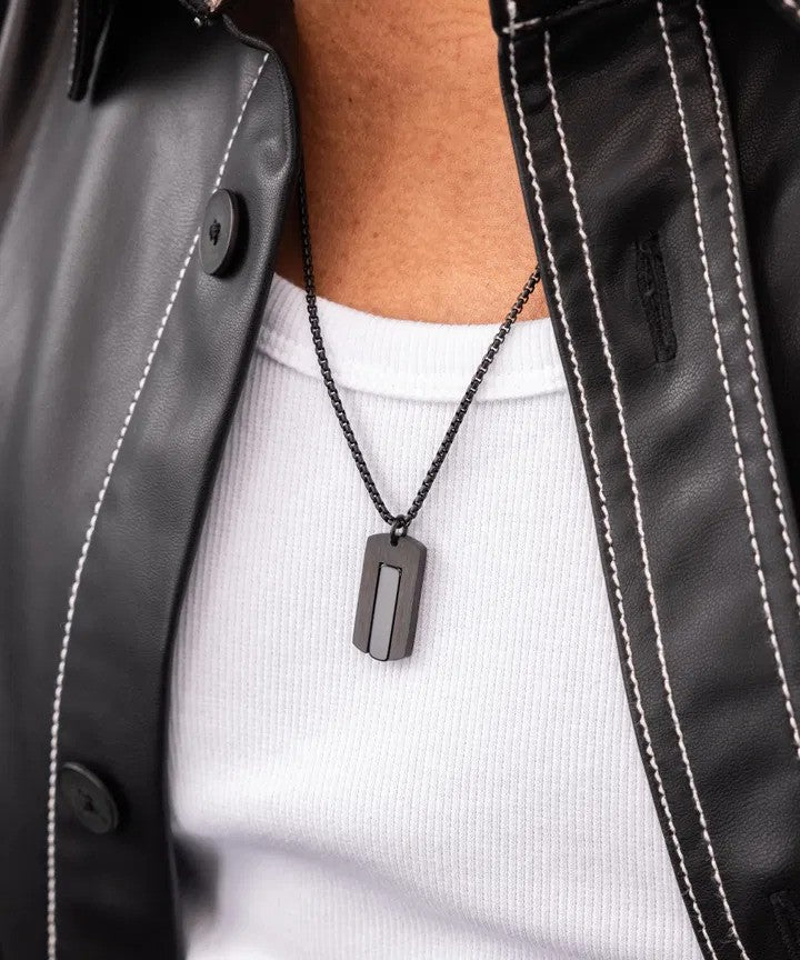 Pig & Hen | Le collier "Dogtag" - Agate noire / Noir
