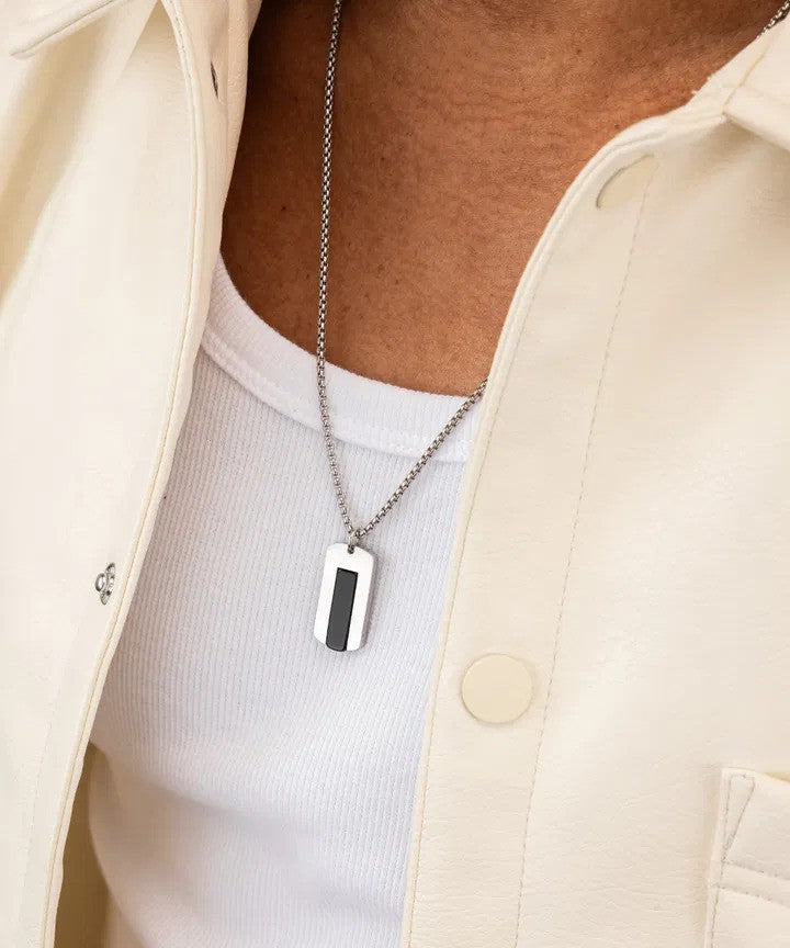 Pig & Hen | Le collier "Dogtag" - Agate noire / Argent