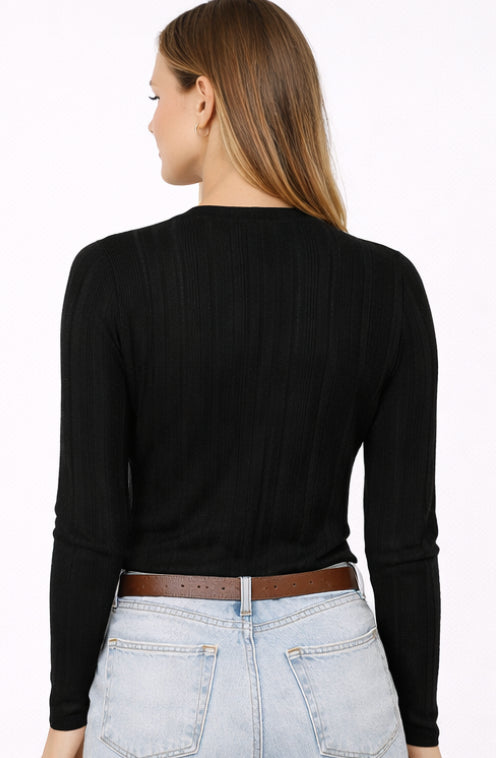 White & Warren | Chandail "Henley" en coton/ lin - Noir