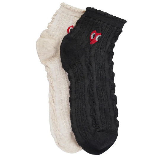 Limlim | Chaussettes collerette motif coeur courte - Noir