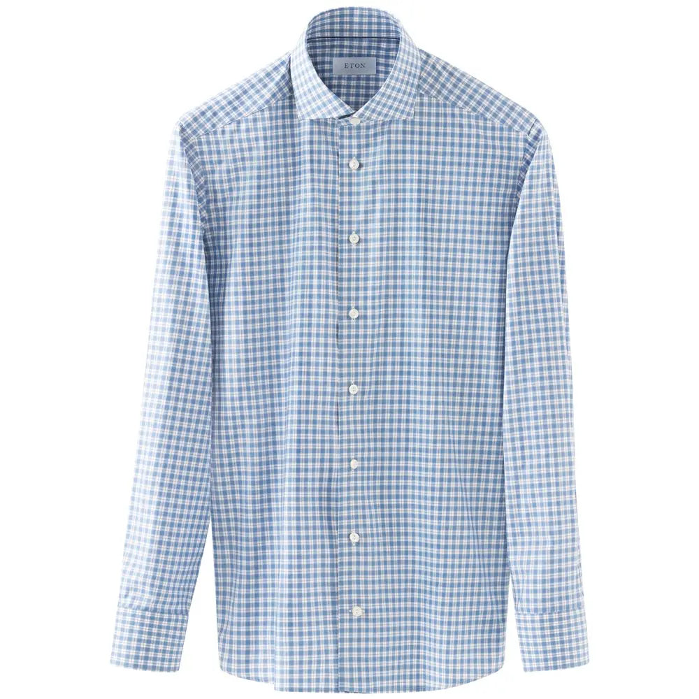 Eton | Chemise en twill fin à carreaux - Bleu/Blanc