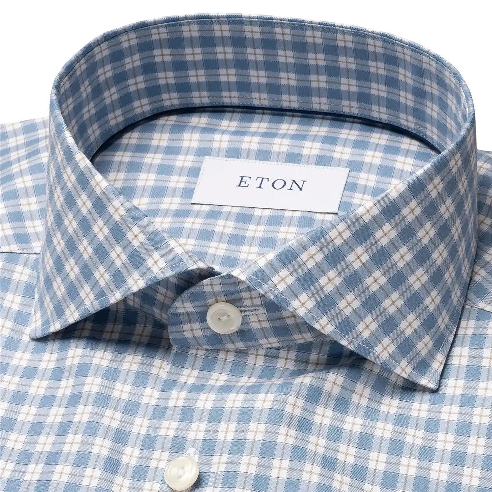 Eton | Chemise en twill fin à carreaux - Bleu/Blanc