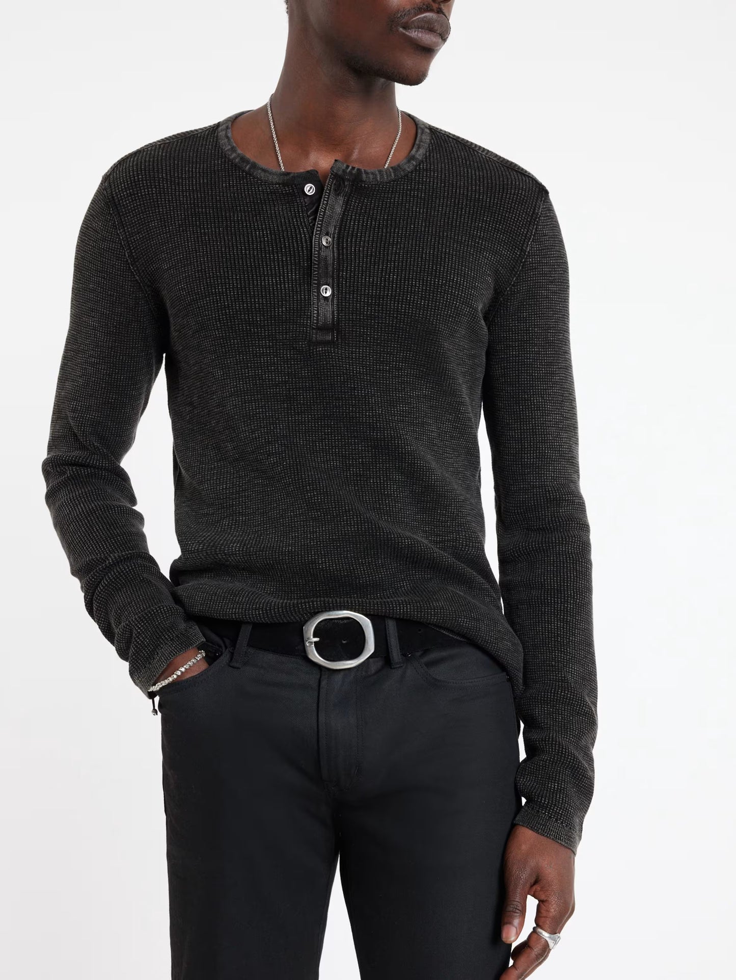 John Varvatos | Pull Henley ''Memphis'' à texture gaufrée - Noir