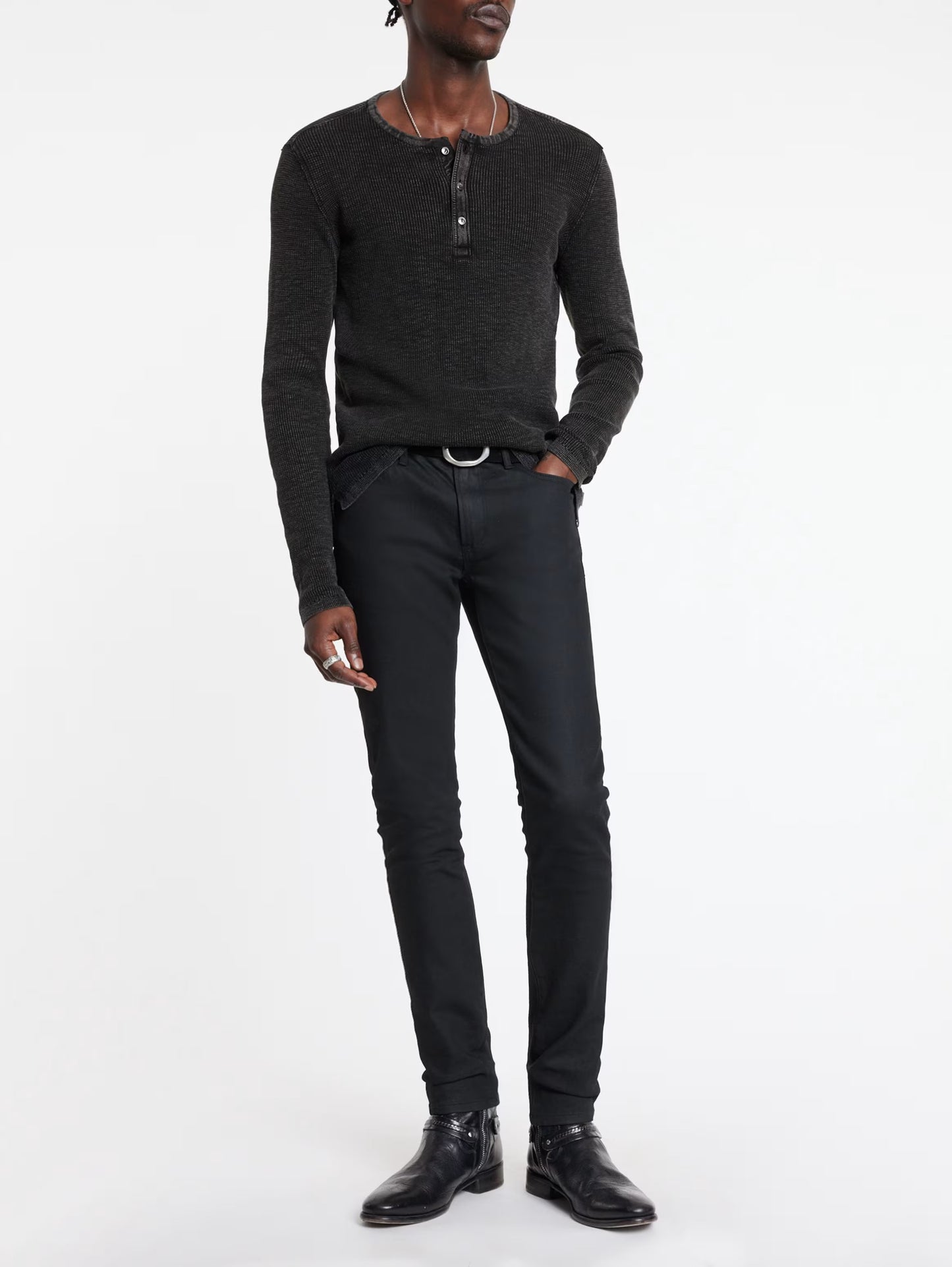 John Varvatos | Pull Henley ''Memphis'' à texture gaufrée - Noir