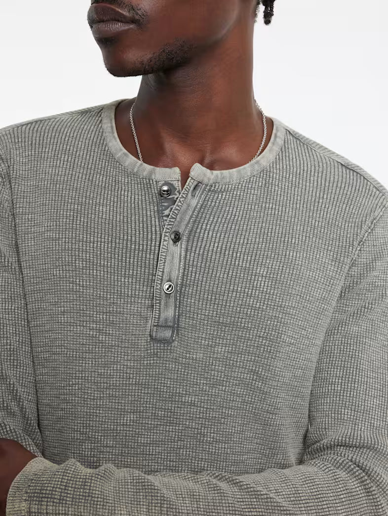 John Varvatos | Pull Henley gaufré "Memphis" - Gris/Beige