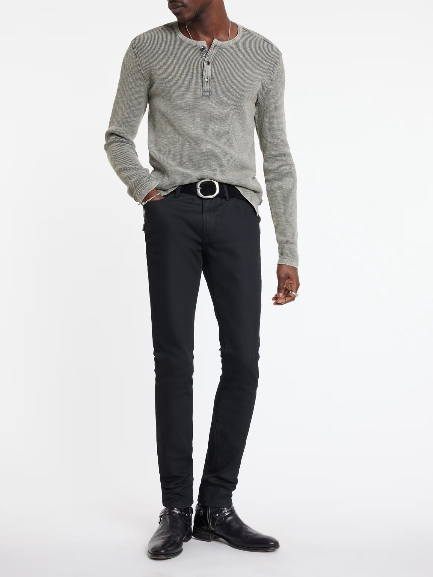 John Varvatos | Pull Henley ''Memphis'' à texture gaufrée - Gris