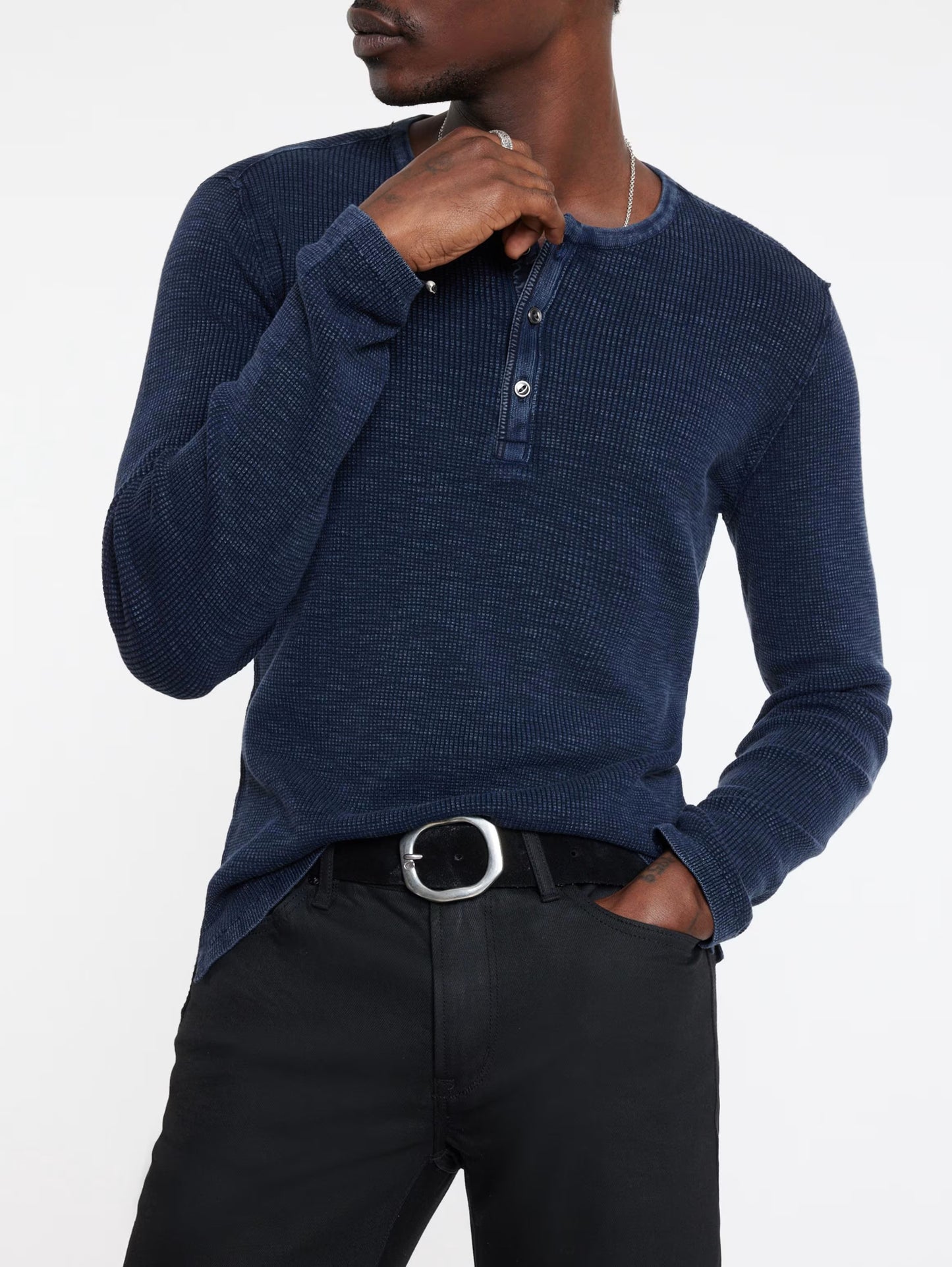John Varvatos | Pull Henley ''Memphis'' à texture gaufrée - Bleu