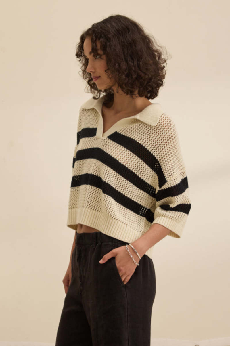 Velvet - Pull en cachemire "YORK" - Creme/Noir