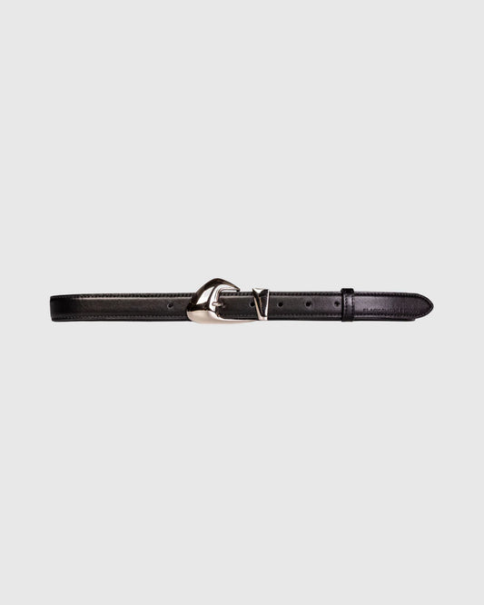 Black Suede Studio | Ceinture en cuir "Slim Arrow Belt" - Noir et Argent