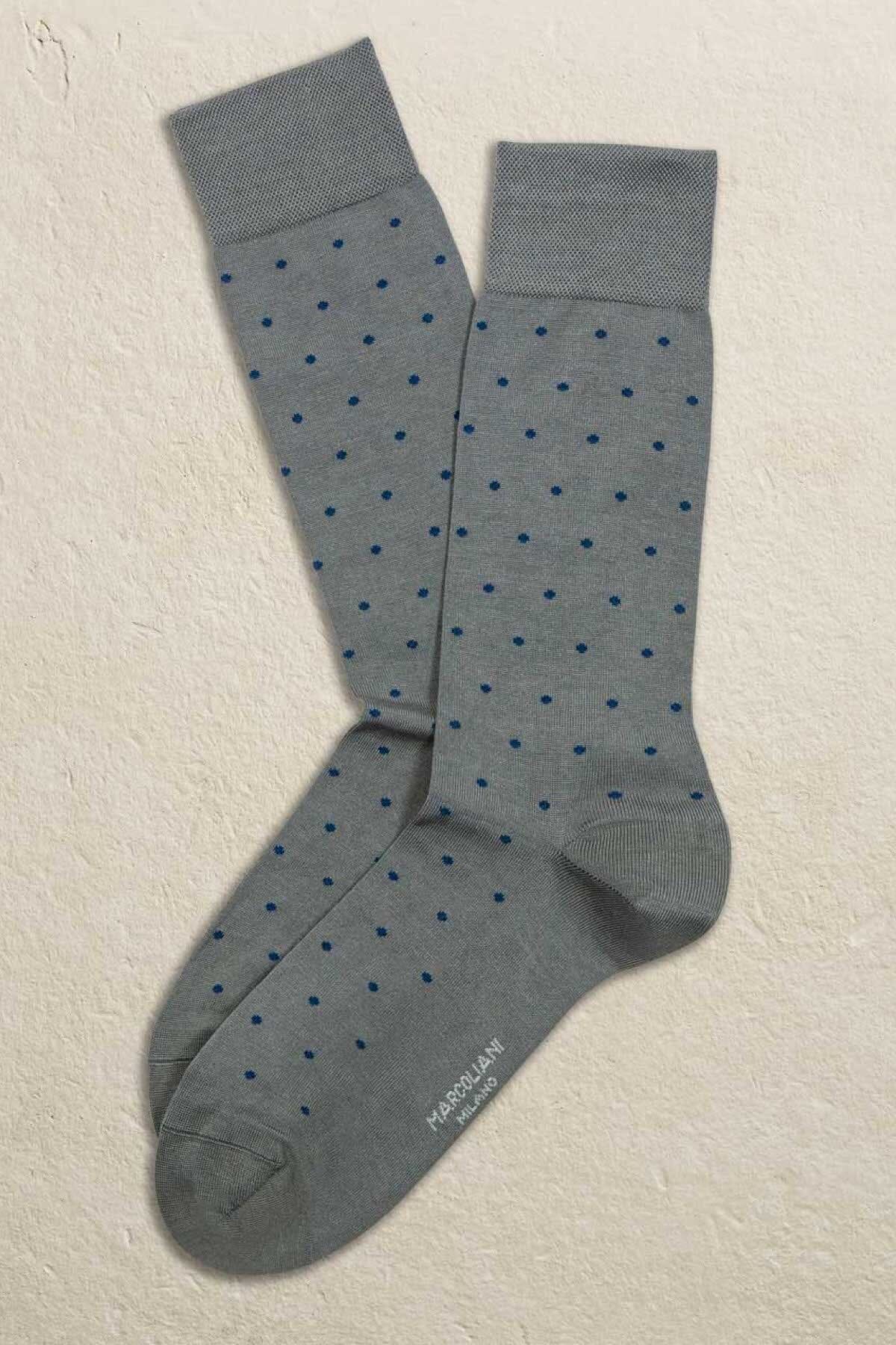 Marcoliani - Chaussettes à pois - Gris Bleu
