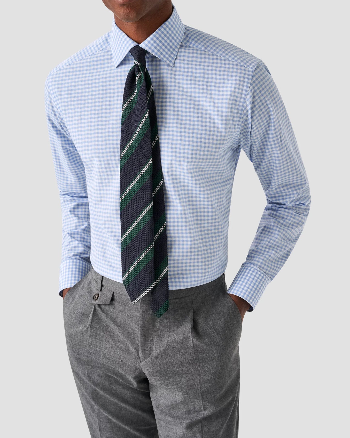 Eton | Chemise en piqué fin à carreaux - bleu clair