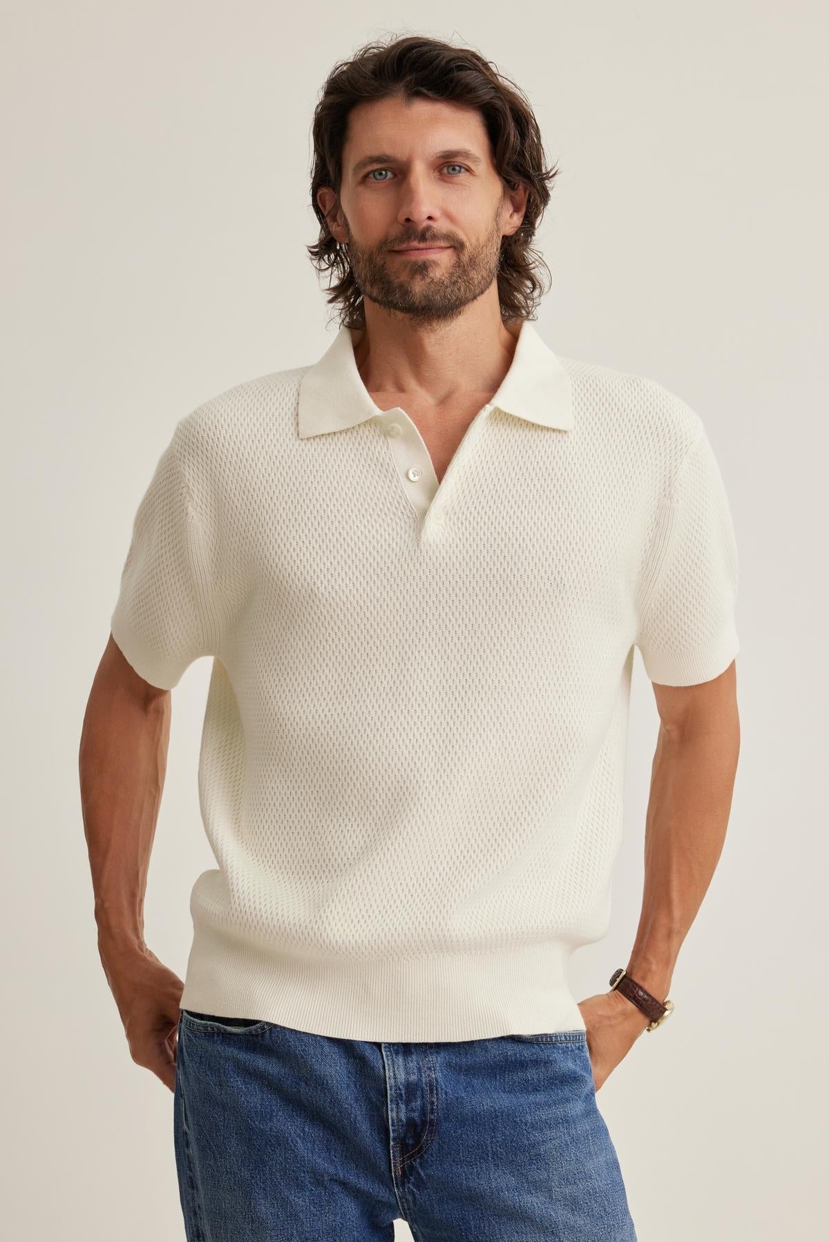 Velvet | Polo ''Lowell'' en maille de coton et cachemire - Crème